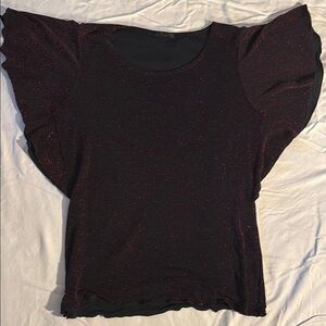 Elegant Butterfly wing Black and Red Sparkly Women's Top